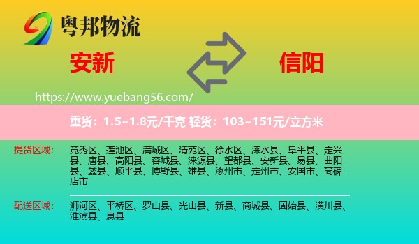 安新縣到信陽(yáng)物流