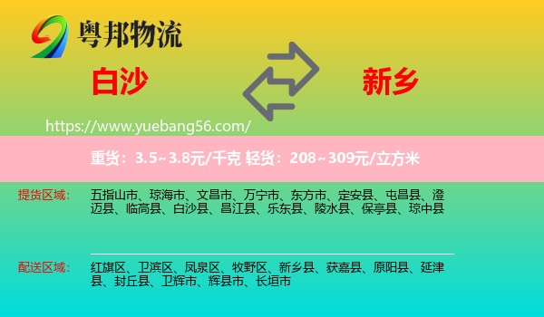 白沙縣到新鄉(xiāng)物流