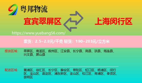 翠屏區(qū)到閔行區(qū)物流