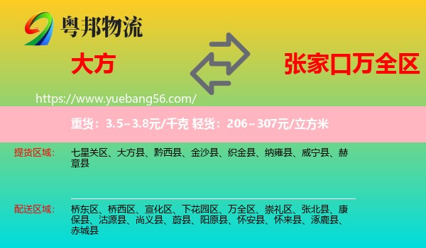 大方縣到萬全區(qū)物流