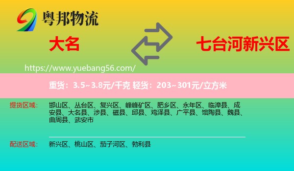 大名縣到新興區(qū)物流