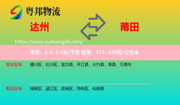 達(dá)州到莆田物流