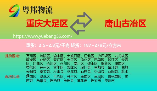 大足區(qū)到古冶區(qū)物流