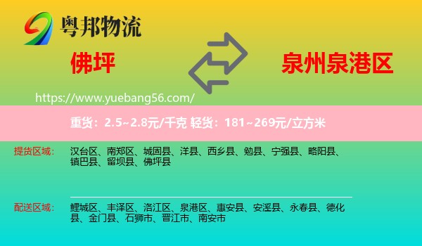 佛坪縣到泉港區(qū)物流