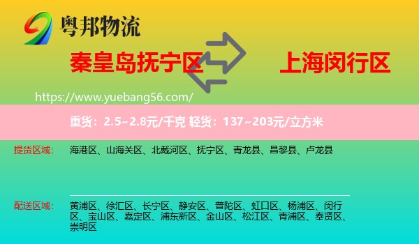 撫寧區(qū)到閔行區(qū)物流