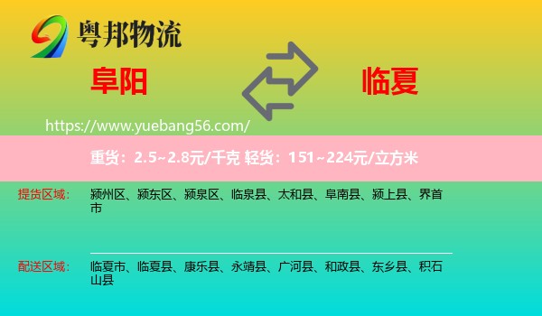 阜陽到臨夏物流