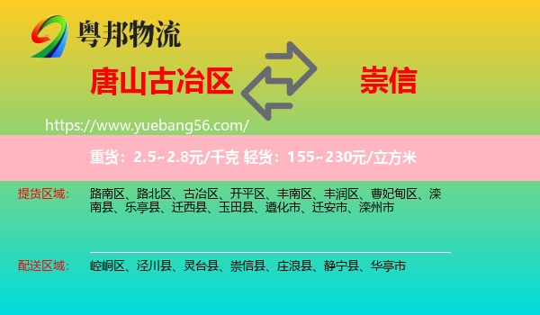古冶區(qū)到崇信縣物流