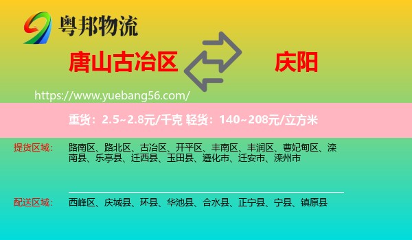 古冶區(qū)到慶陽(yáng)物流