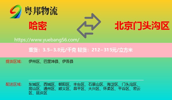 哈密到門頭溝區(qū)物流