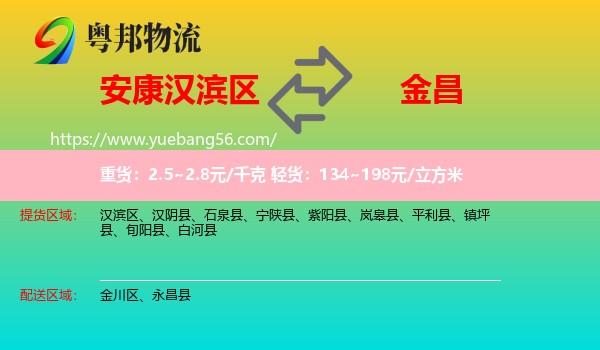 漢濱區(qū)到金昌物流