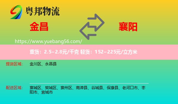 金昌到襄陽物流