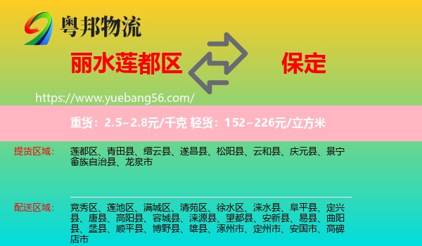 蓮都區(qū)到保定物流