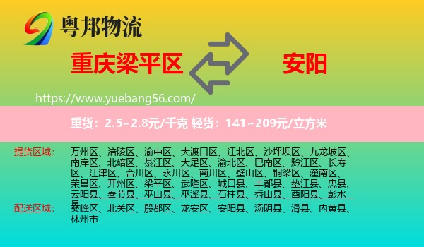 梁平區(qū)到安陽(yáng)物流