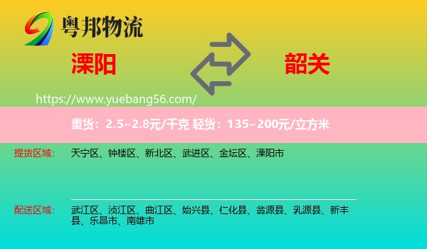 溧陽市到韶關物流