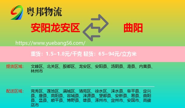 龍安區(qū)到曲陽縣物流