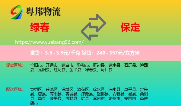 綠春縣到保定物流