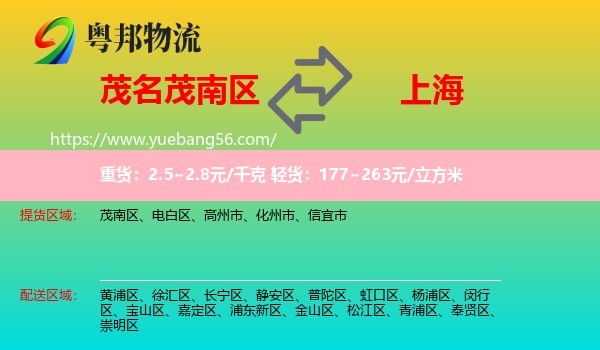 茂南區(qū)到上海物流
