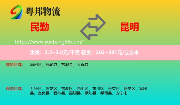 民勤縣到昆明物流