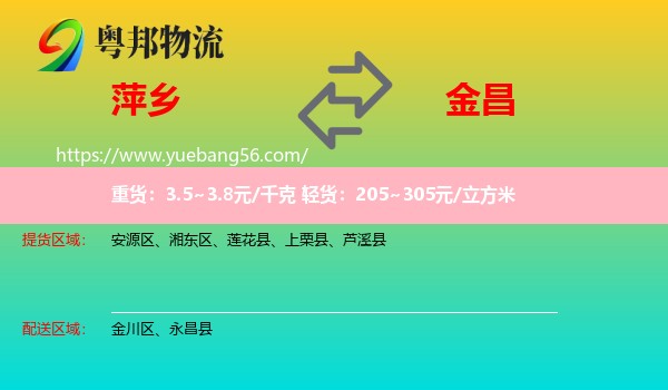 萍鄉(xiāng)到金昌物流