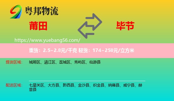 莆田到畢節(jié)物流