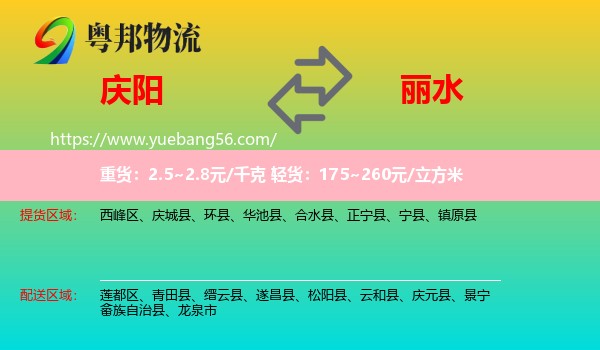 慶陽到麗水物流