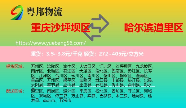 沙坪壩區(qū)到道里區(qū)物流