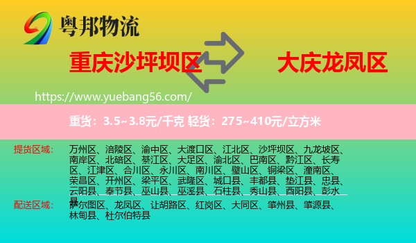 沙坪壩區(qū)到龍鳳區(qū)物流