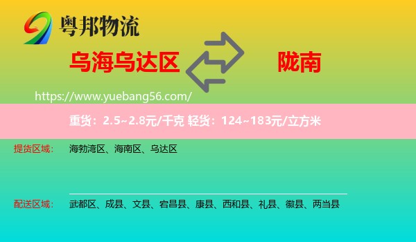 烏達區(qū)到隴南物流